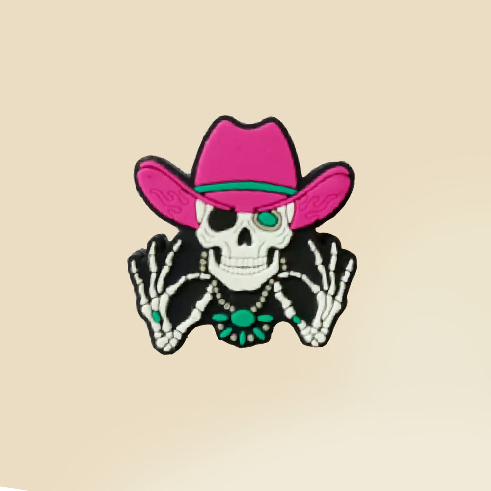 Wholesale 10pcs Pink Hat Skull Pattern Silicone Beads